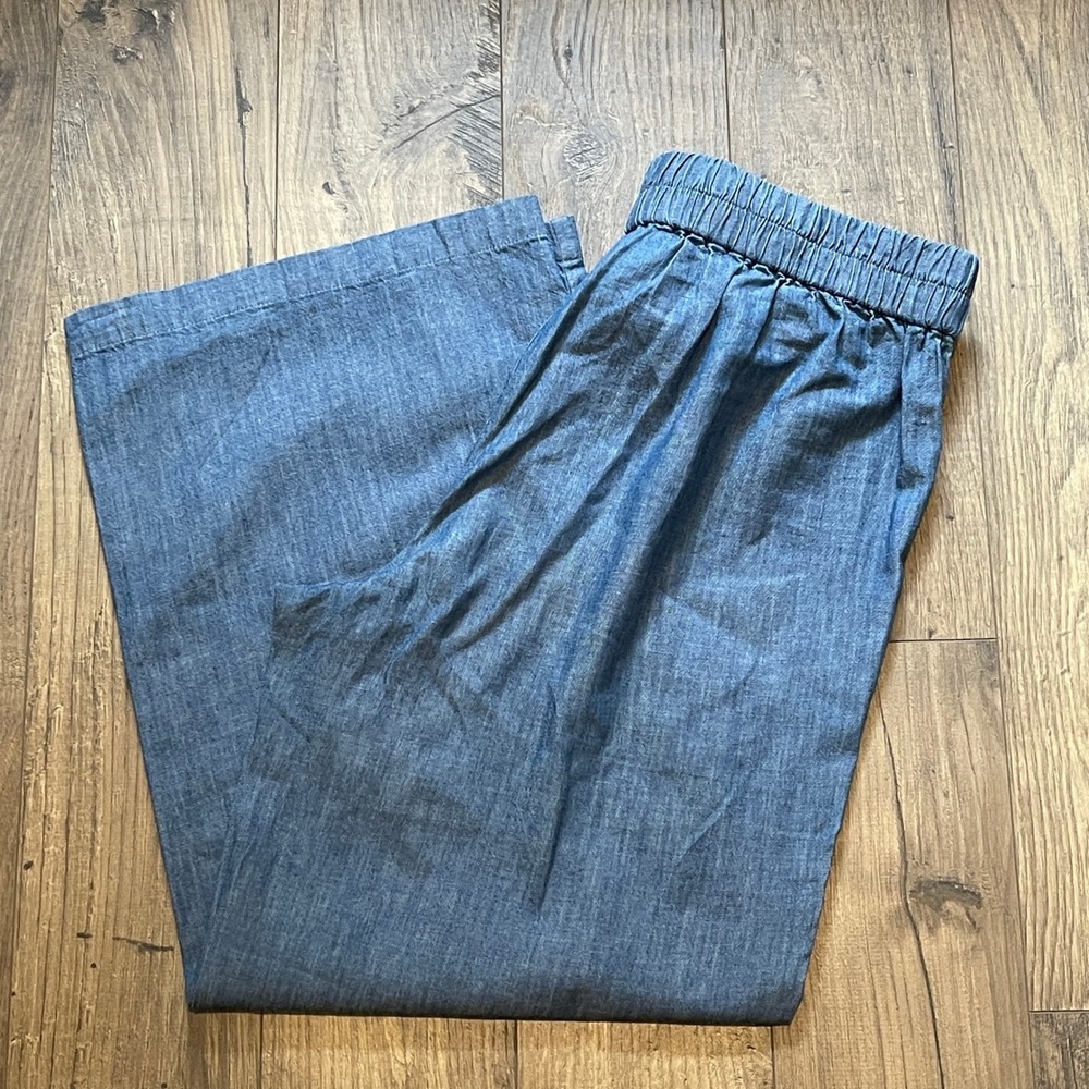 J.Crew Womens Blue Cotton Linen Wide Leg Tie Waist Pants H5629 Size 8